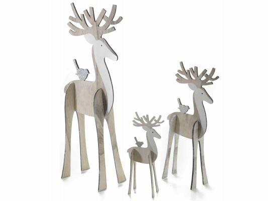 Decorazioni Natalizie Renne.Set 3 Renne In Legno Decorazione Natale Colore Beige