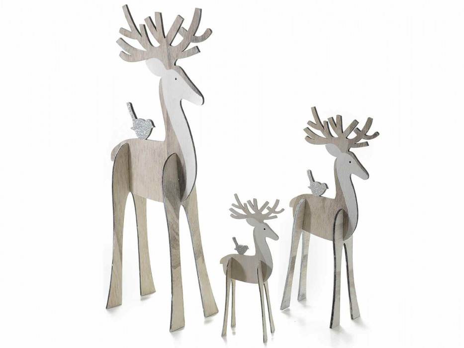 Decorazioni Renne Natalizie.Set 3 Renne In Legno Decorazione Natale Colore Beige